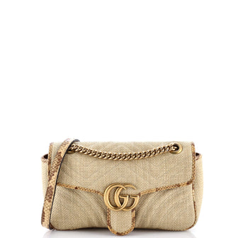Gucci GG Marmont Flap Bag Matelasse Raffia with Snakeskin Small