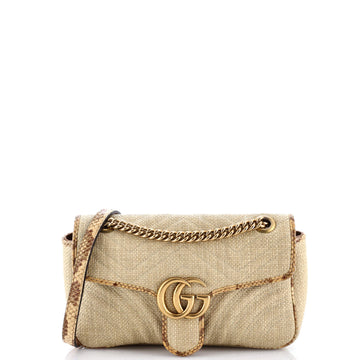 Gucci GG Marmont Flap Bag Matelasse Raffia with Snakeskin Small