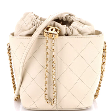 Chanel CC Drawstring Bucket Crossbody Bag Stitched Calfskin Medium