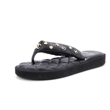 Chanel Women's Charm Padded Thong Sandals Quilted Lambskin
