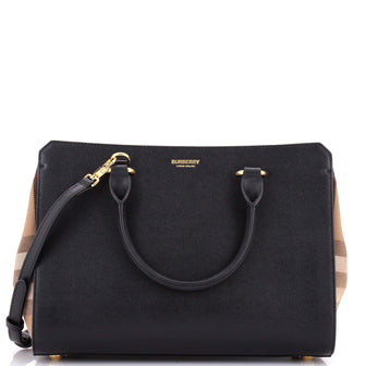 Burberry Banwell Tote Leather and House Check Canvas Small
