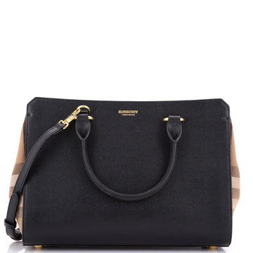 Burberry Banwell Tote Leather and House Check Canvas Small