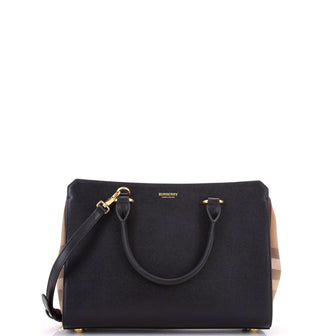 Burberry Banwell Tote Leather and House Check Canvas Small