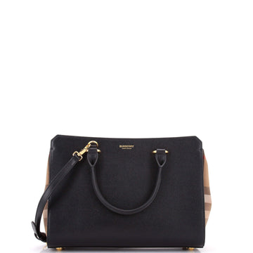 Burberry Banwell Tote Leather and House Check Canvas Small