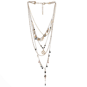 Chanel Multistrand CC Charms Necklace Metal with Faux Pearls, Beads and Crystals