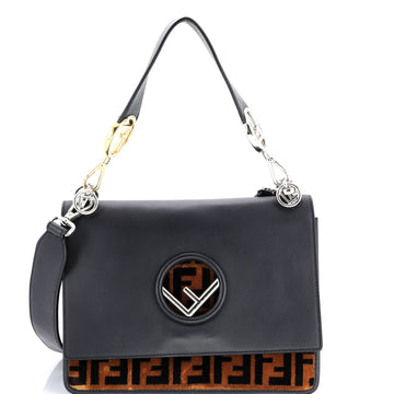 Fendi Kan I F Shoulder Bag Leather and Zucca Velvet Medium