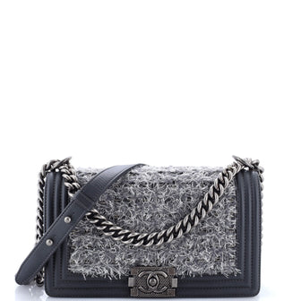 Chanel Boy Flap Bag Braided Tweed Old Medium