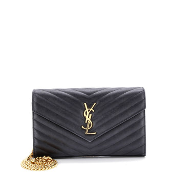 Saint Laurent Classic Monogram Wallet on Chain Matelasse Chevron Leather Medium