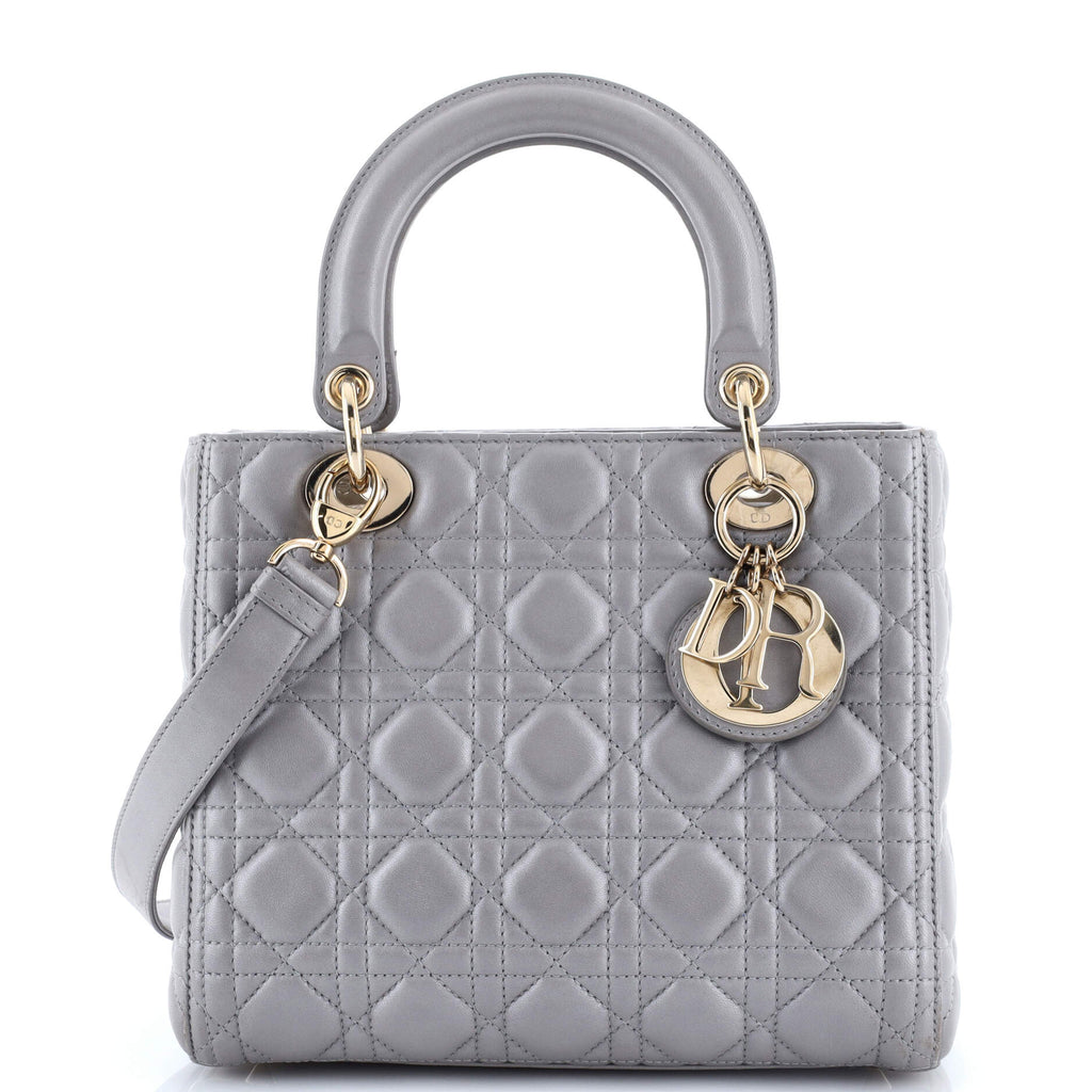 ♪人気♡Lady Dior グレー ハンドバッグ Christian Dior Lady Dior Bag Cannage Quilt Metallic Leather Medium