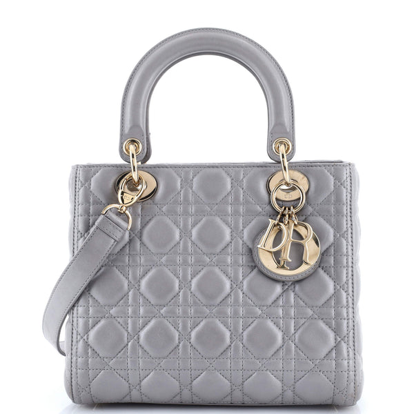 Christian Dior Lady Dior Bag Cannage Quilt Metallic Leather Medium