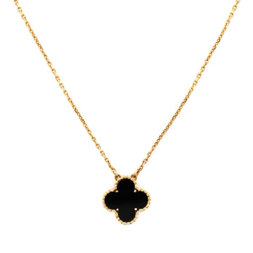 Van Cleef & Arpels Vintage Alhambra Pendant Necklace 18K Yellow Gold and Onyx