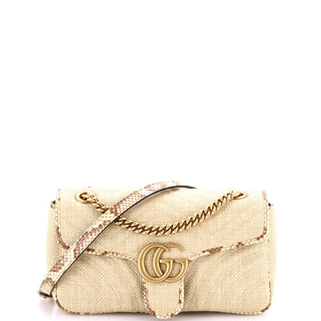 Gucci GG Marmont Flap Bag Matelasse Raffia with Snakeskin Small
