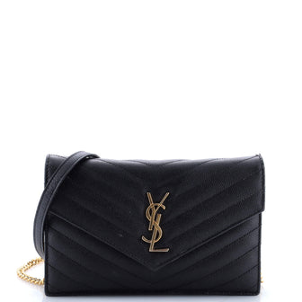 Saint Laurent Classic Monogram Wallet on Chain Matelasse Chevron Leather Small