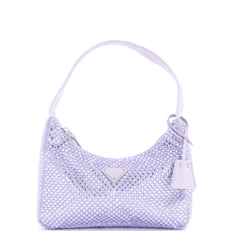 Prada Re-Edition 2000 Hobo Crystal Embellished Satin Mini