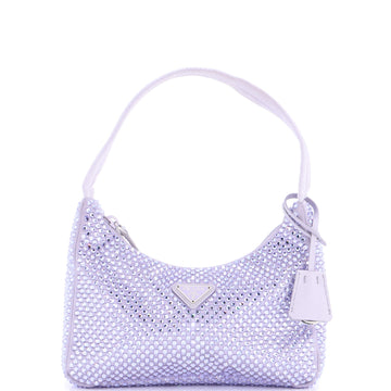 Prada Re-Edition 2000 Hobo Crystal Embellished Satin Mini