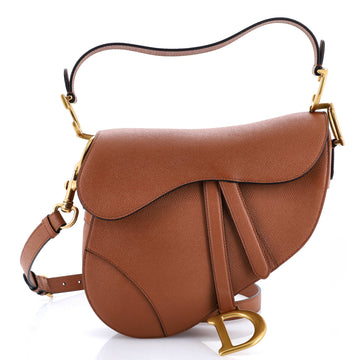 Christian Dior Saddle Handbag with Strap Leather Medium