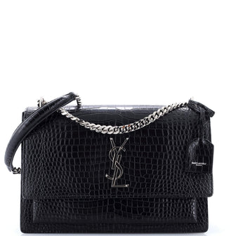 Saint Laurent Sunset Crossbody Bag Crocodile Embossed Leather Large