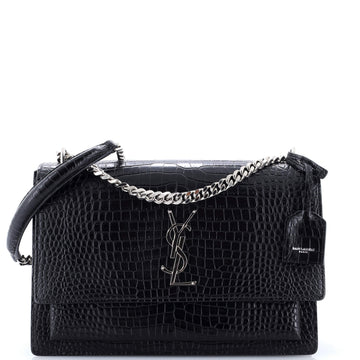 Saint Laurent Sunset Crossbody Bag Crocodile Embossed Leather Large
