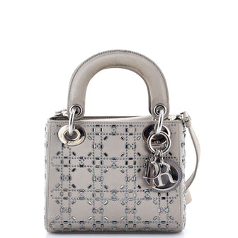 Christian Dior Lady Dior Bag Crystal Embellished Cannage Quilt Satin Mini