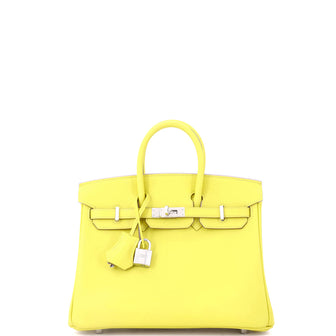 Hermes Birkin Handbag Yellow Swift with Palladium Hardware 25