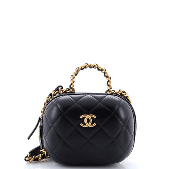 Chanel CC Bubble Top Handle Vanity Case with Chain Quilted Lambskin Small
