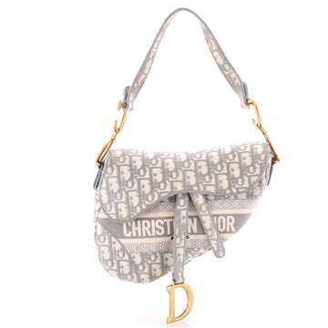 Christian Dior Saddle Handbag Logo Embroidered Oblique Canvas Medium