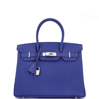 Hermes Birkin Handbag Blue Epsom with Palladium Hardware 30