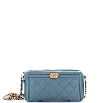 Chanel Boy Double Zip Clutch with Chain Quilted Caviar