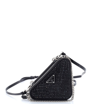 Prada Triangle Double Pouch Crossbody Crystal Embellished Satin Mini