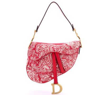 Christian Dior Toile De Jouy Saddle Bag Embroidered Canvas Medium