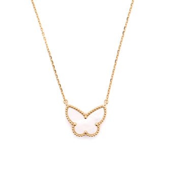 Van Cleef & Arpels Lucky Alhambra Butterfly Pendant Necklace 18K Yellow Gold with Mother of Pearl