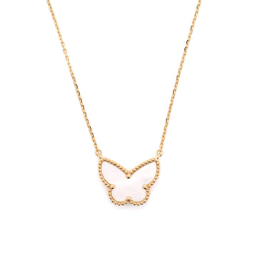 Van Cleef & Arpels Lucky Alhambra Butterfly Pendant Necklace 18K Yellow Gold with Mother of Pearl