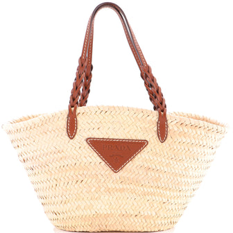 Prada Basket Tote Raffia with Leather Medium