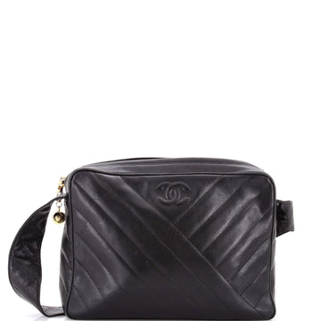 Chanel Vintage CC Camera Shoulder Bag Diagonal Quilted Caviar Medium