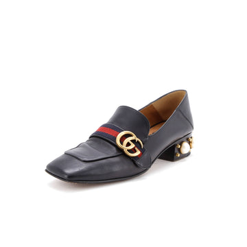 Gucci Women's GG Web Peyton Loafers Leather with Faux Pearls