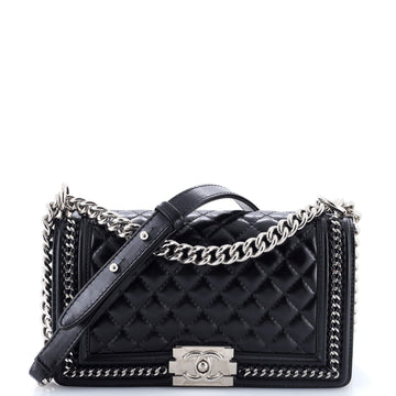 Chanel Chained Boy Flap Bag Quilted Glazed Calfskin Old Medium