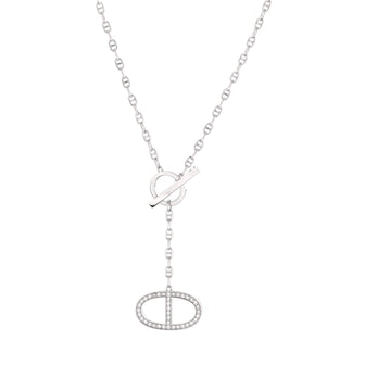 Hermes Chaine d'Ancre Contour Pendant Necklace 18K White Gold with Diamonds Large