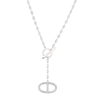 Hermes Chaine d'Ancre Contour Pendant Necklace 18K White Gold with Diamonds Large