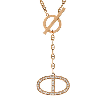 Hermes Chaine d'Ancre Contour Pendant Necklace 18K Rose Gold with Diamonds Large