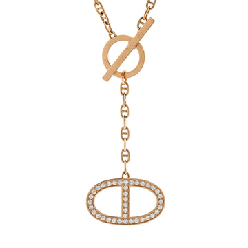 Hermes Chaine d'Ancre Contour Pendant Necklace 18K Rose Gold with Diamonds Large