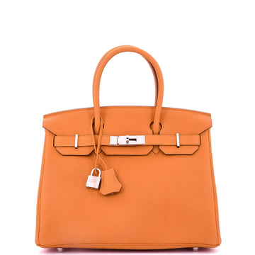 Hermes Birkin Handbag Orange Clemence with Palladium Hardware 30