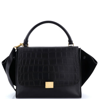 Celine Trapeze Bag Crocodile Embossed Leather Medium