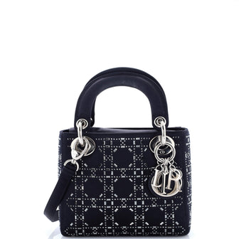 Christian Dior Lady Dior Bag Crystal Embellished Cannage Quilt Satin Mini