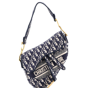 Christian Dior Saddle Handbag Logo Embroidered Oblique Canvas Medium