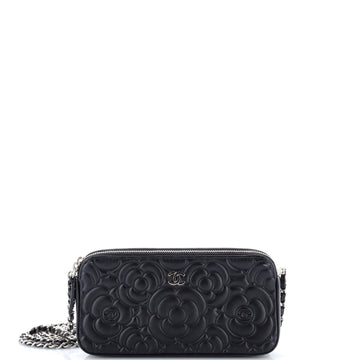 Chanel Double Zip Clutch with Chain Camellia Lambskin