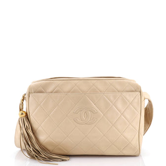 Chanel Vintage Diamond CC Camera Bag Quilted Lambskin Large