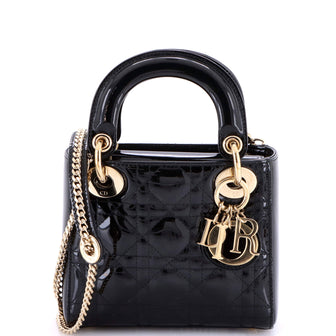 Christian Dior Lady Dior Chain Bag Cannage Quilt Patent Mini
