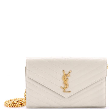 Saint Laurent Classic Monogram Wallet on Chain Matelasse Chevron Leather Medium