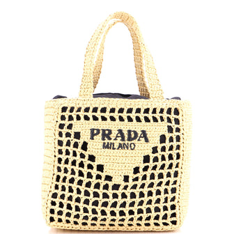 Prada Triangle Logo Open Tote Raffia Small