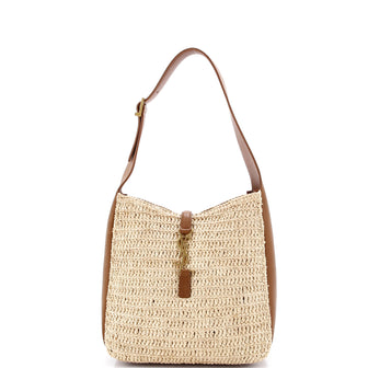 Saint Laurent Le 5 a 7 Supple Hobo Raffia and Leather Small